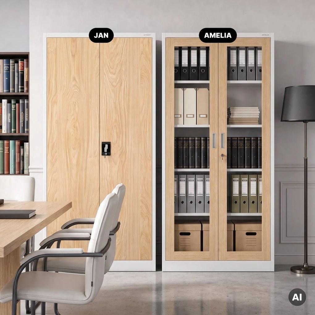 Fém szekrény vitrinnel, fehér, sonoma tölgy, 900x1850x400 mm: AMELIA Eco Design