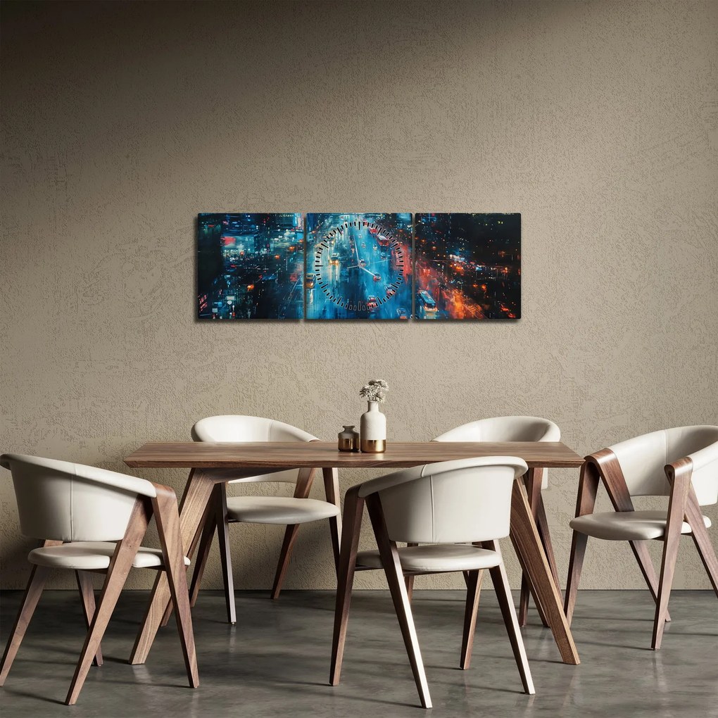 Kép - Nagyváros, olajfestmény (órával) (90x30 cm)