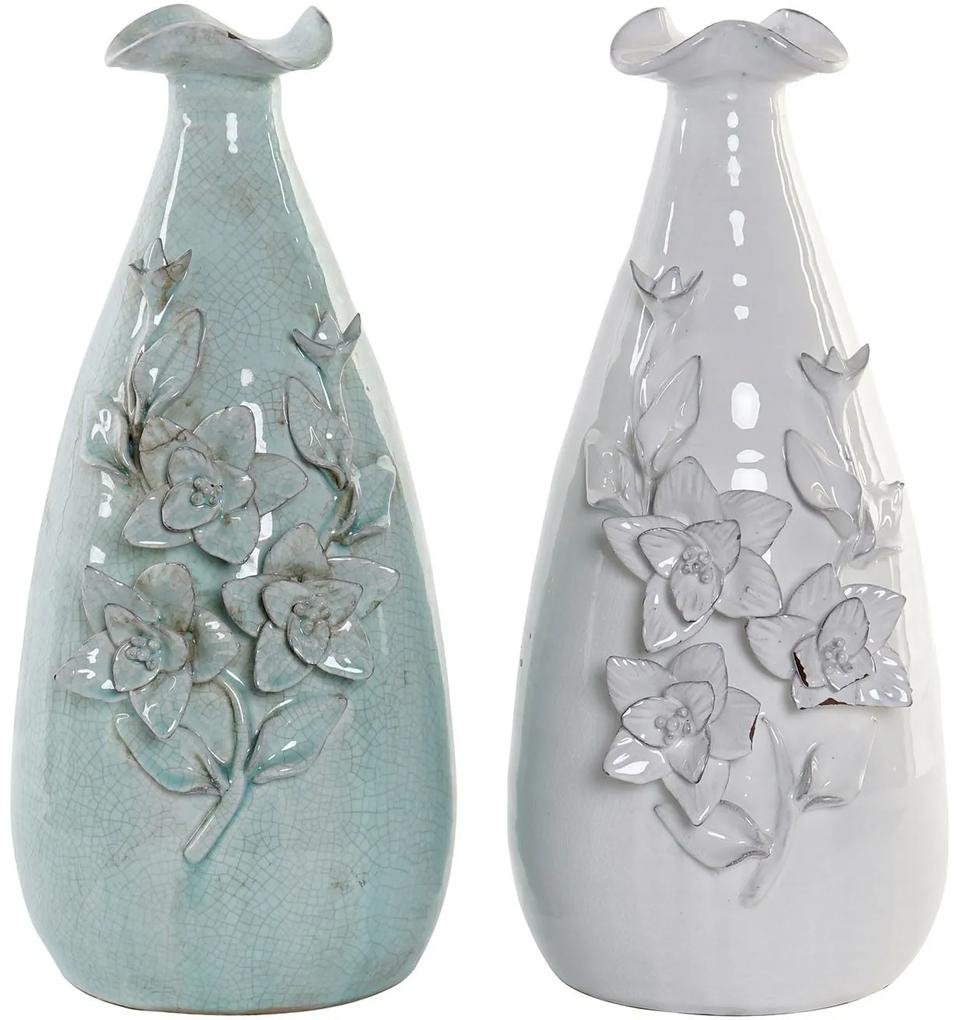 Terrakotta váza domború virág díszítésű két színben / Kék