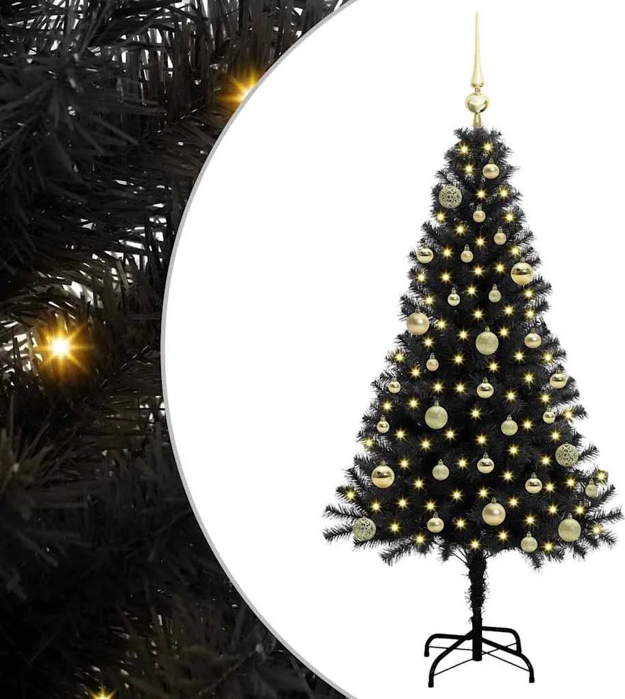 vidaXL Karácsonyfa 150 LED-del állvánnyal Fekete 150 cm PVC