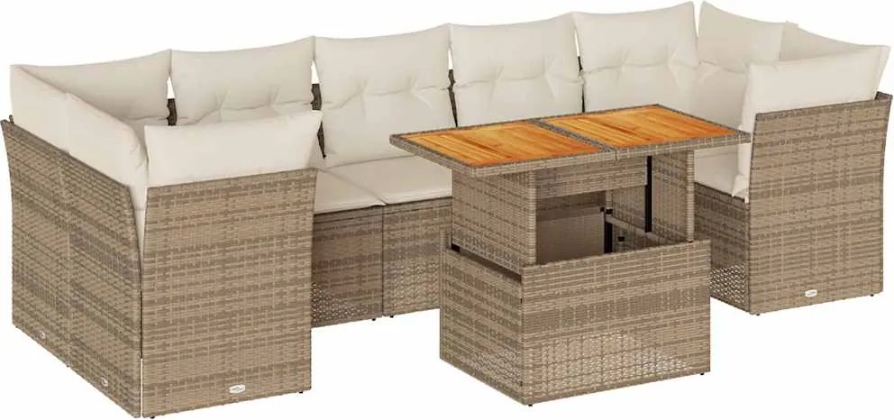 vidaXL 8 részes bézs polyrattan kerti ülőgarnitúra párnával