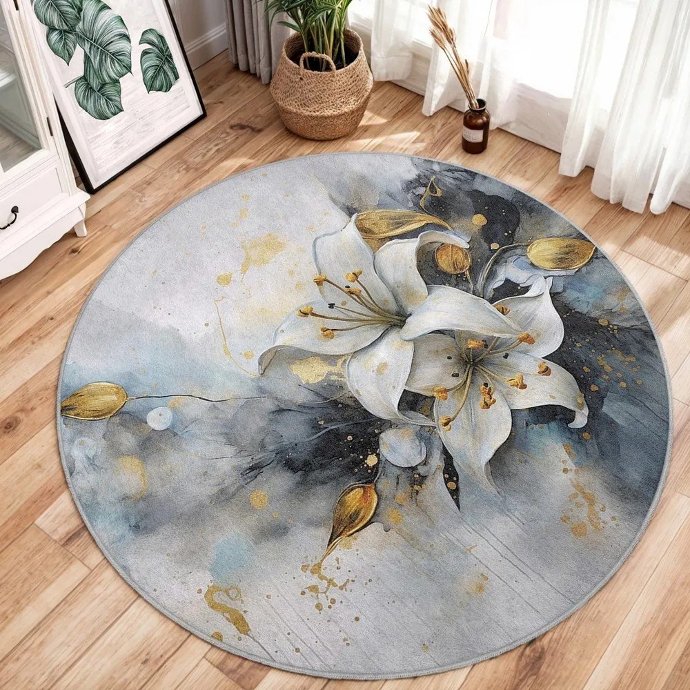 Kék-szürke mosható kerek szőnyeg ø 150 cm Golden Lilly – Mila Home