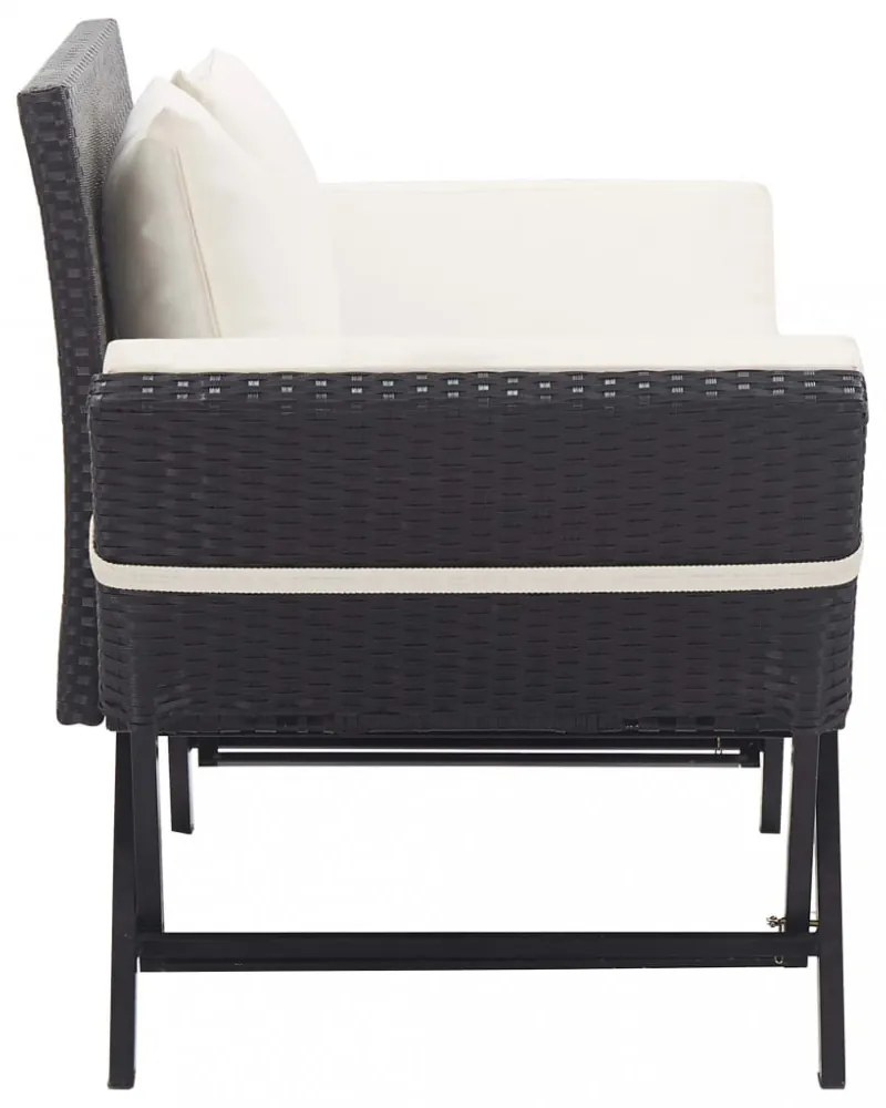fekete polyrattan kerti pad párnákkal 176 cm