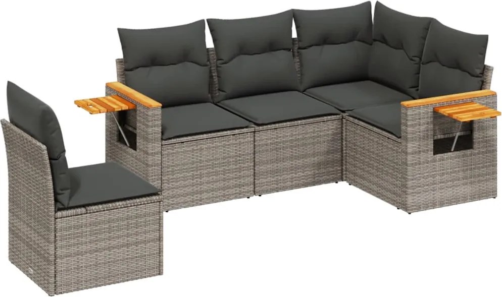 vidaXL 5 részes szürke polyrattan kerti ülőgarnitúra párnákkal