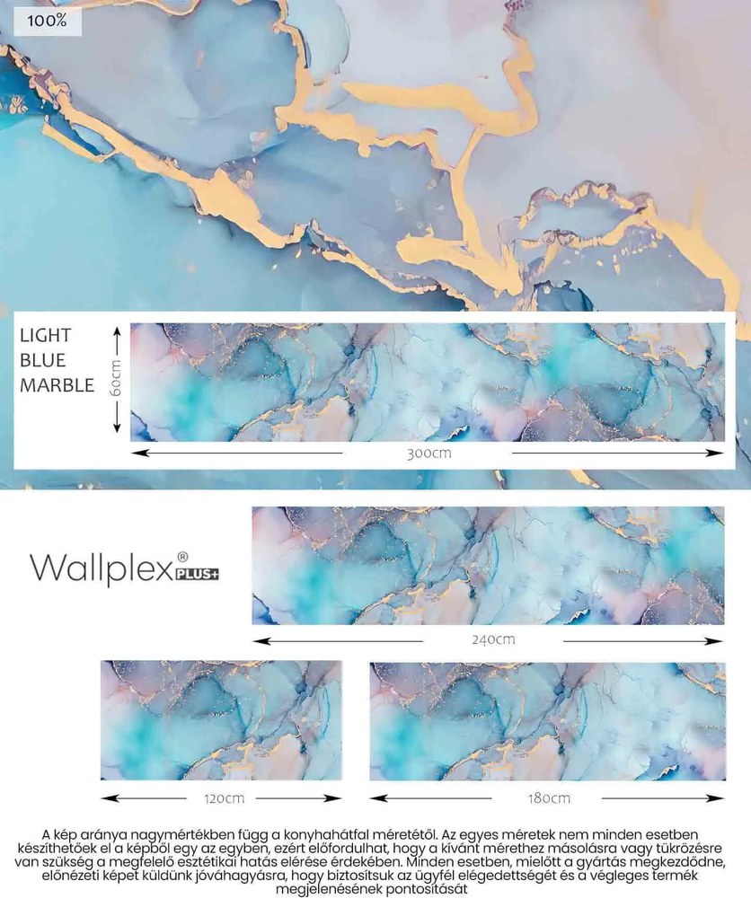 Wallplex konyhahátfal Light Blue Marble (Méret: 60x180)