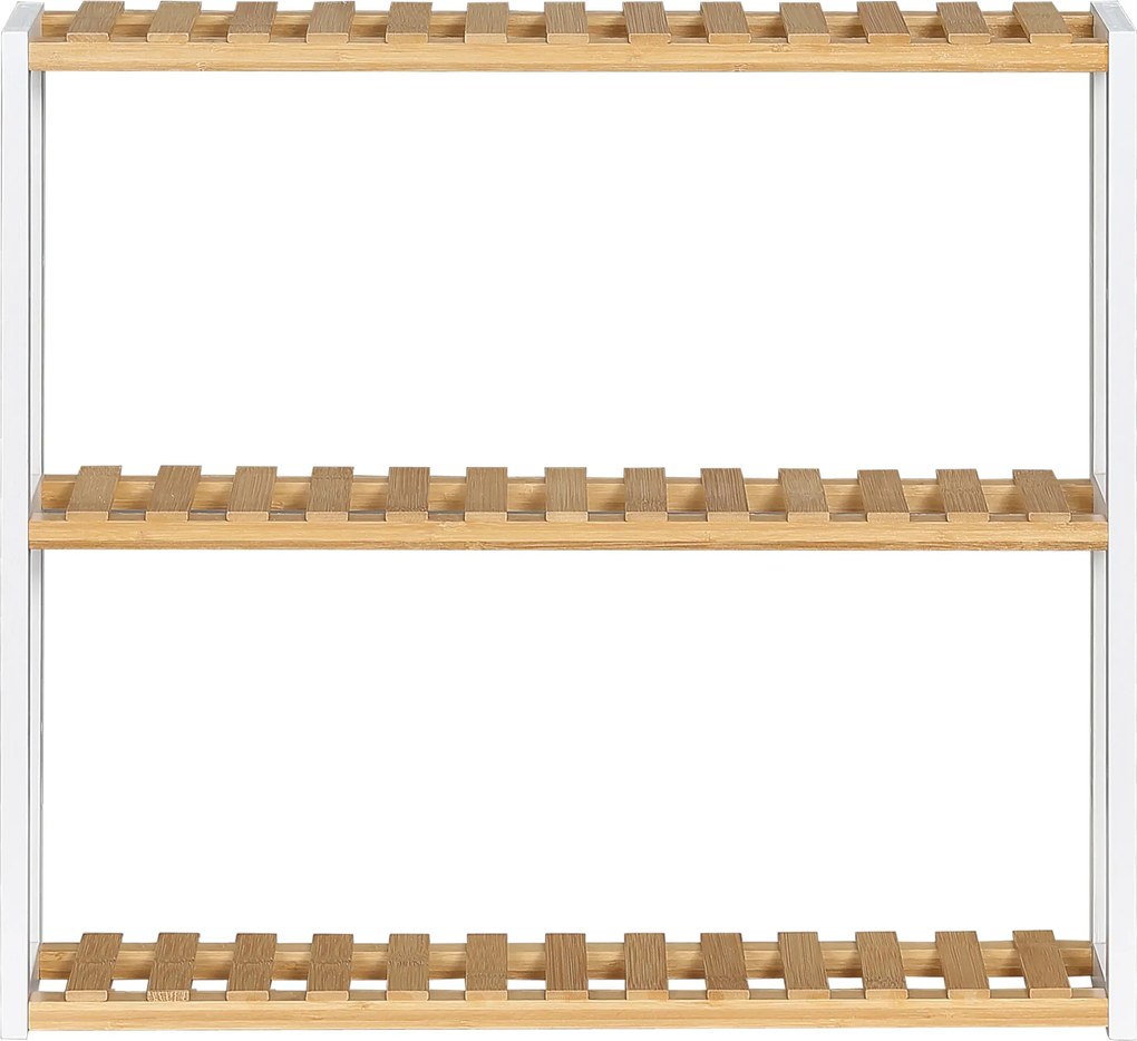 HOMCOM Bambusz Fali Polc 3-Tier Floating Shelf Nappali, Hálószoba, Konyha és Fürdőszoba 60x15x54 cm Természetes és Fehér | Aosom
