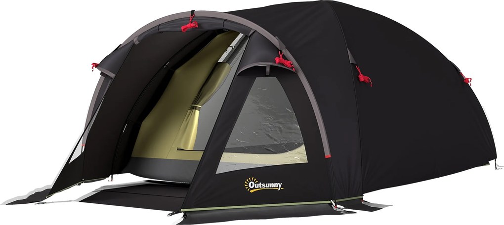 Outsunny Alagúttáborozó Sátor 2-4 Fő Részére 2 Szobával, Családi Sátor 4 Főnek Vízálló 3000 mm-es Hálós Ajtóval, Oldalsó Ablakokkal és Szállítótáskáva