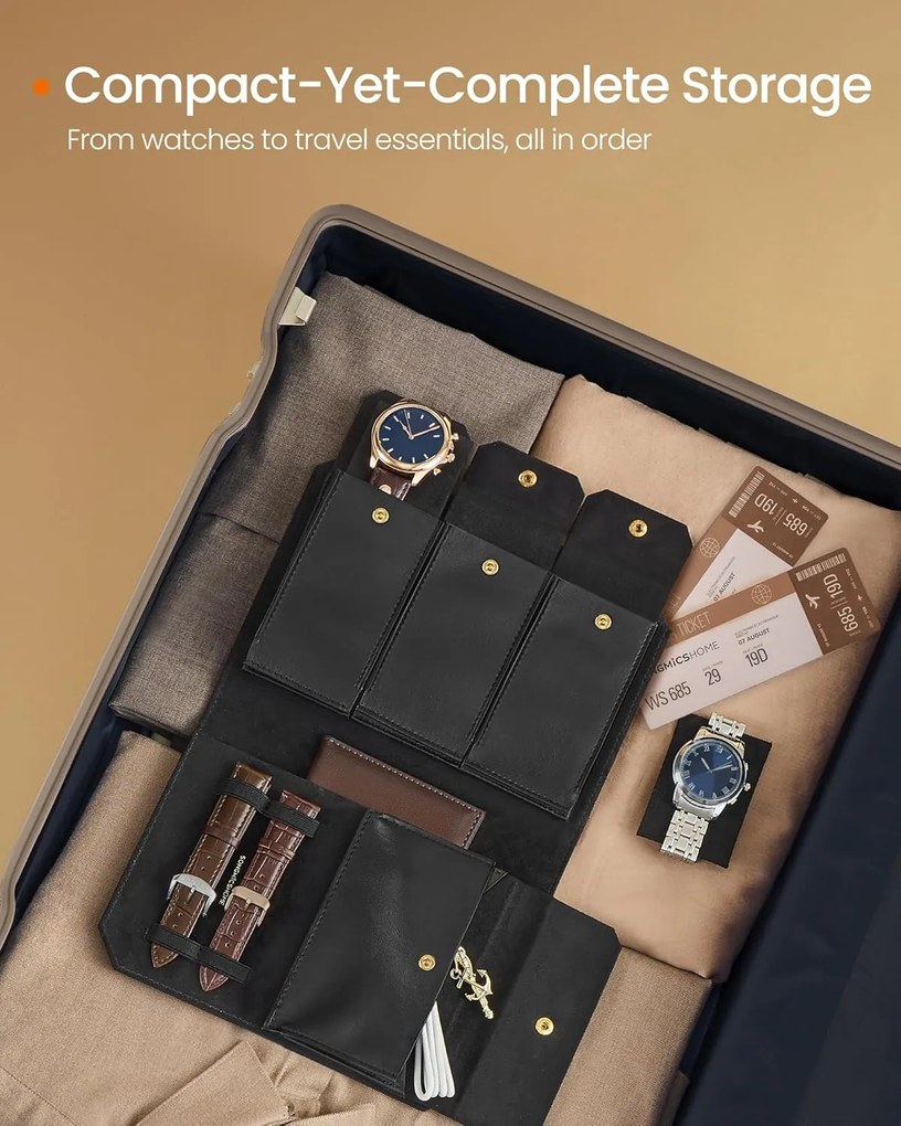 3 órás tok, utazó óratartó doboz 22×14,5×4,5 cm, tintafekete színben