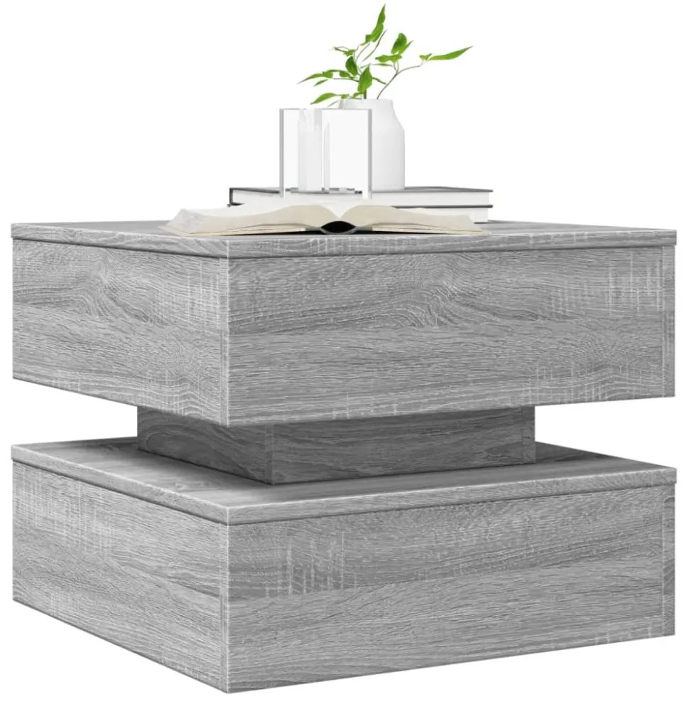 vidaXL szürke sonoma színű dohányzóasztal LED-lámpákkal 50x50x40 cm