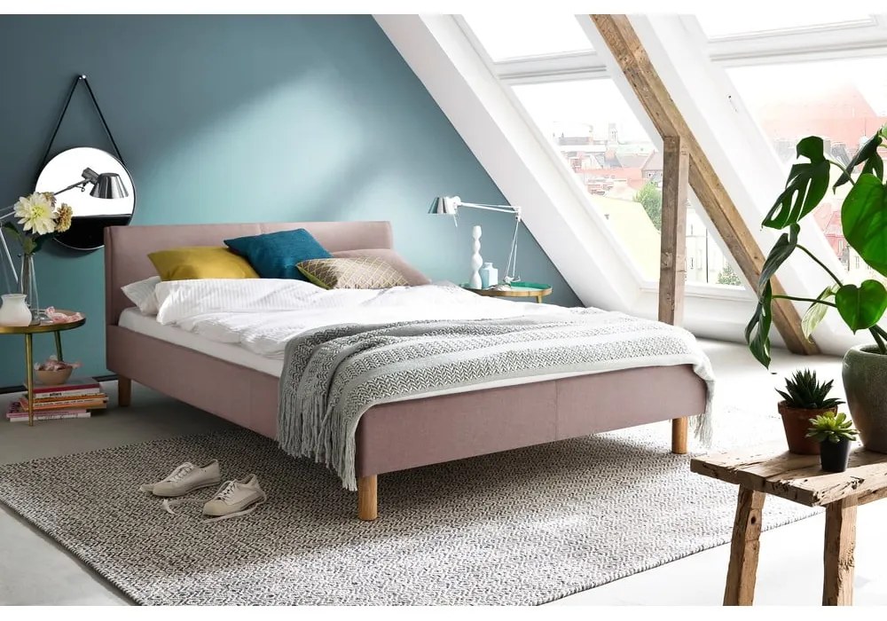 Rózsaszín kárpitozott franciaágy ágyrács nélkül 140x200 cm Lena – Meise Möbel