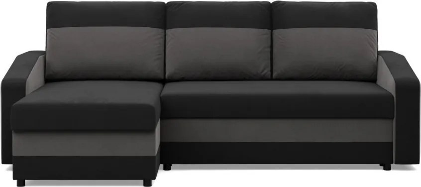 Hewlet sarokkanapé, 2 ágyneműtartóval, szövet anyag, univerzális oldal, bonell töltet, fekete - szürke