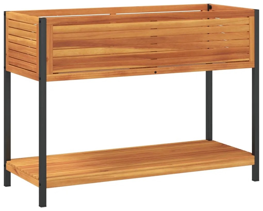 vidaXL tömör akácfa és acél kerti virágtartó polccal 110 x 45 x 80 cm