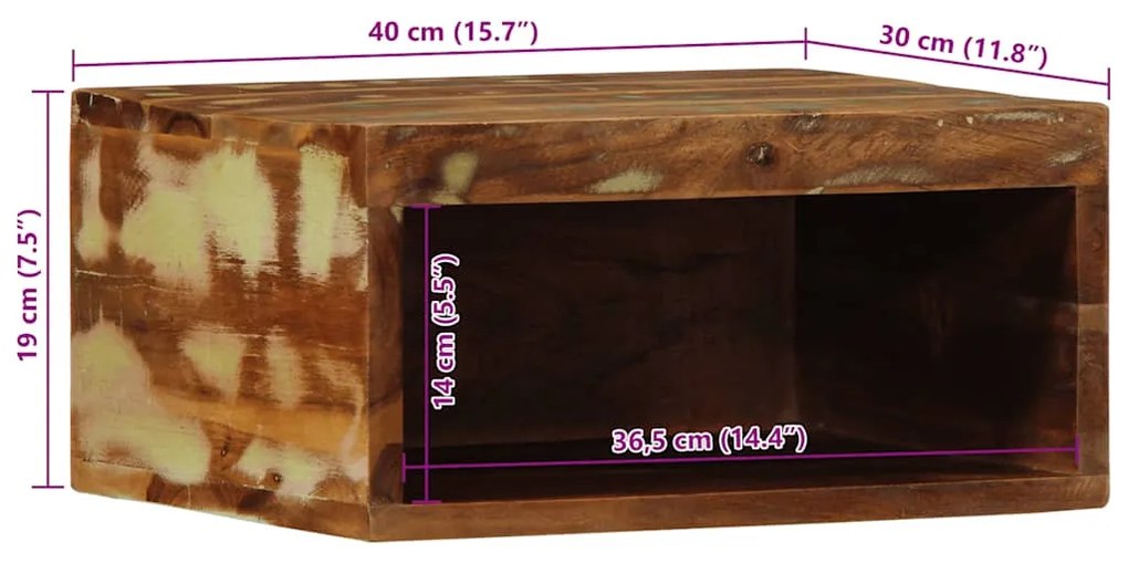 tömör újrahasznosított falra szerelhető TV-szekrény 40x30x19 cm