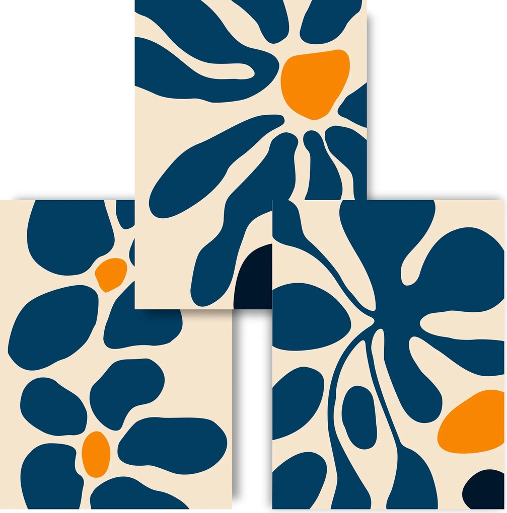 Modern virágok Boho 3 poszter B2 50x70 sötétkék bézs kép #391