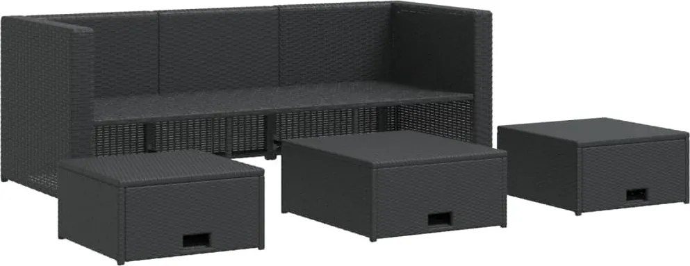 4-részes fekete polyrattan kerti bútorszett párnákkal