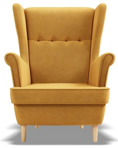 Uszak fotel, bársony, sárga
