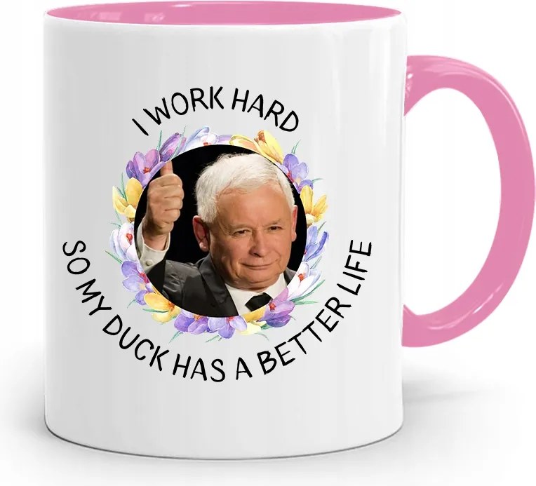 Rózsaszín Vicces Bögre Jaroslaw Kaczynski fényképes nyomattal