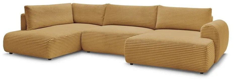 Mustársárga kordbársony kinyitható sarokkanapé (jobb oldali-U alakú) Lucien – Bobochic Paris