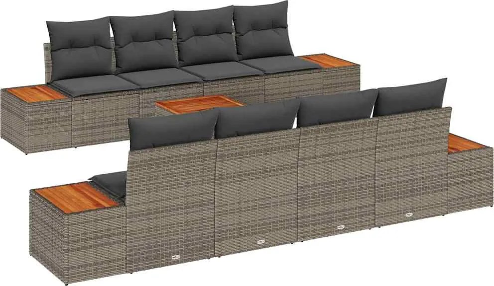 vidaXL Kerti Kanapé Szett párnával 9 pcs Szürke Poli rattan