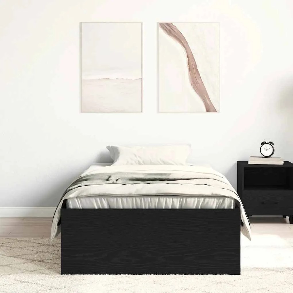 fekete tölgy színű szerelt fa ágykeret matrac nélkül 100x200 cm