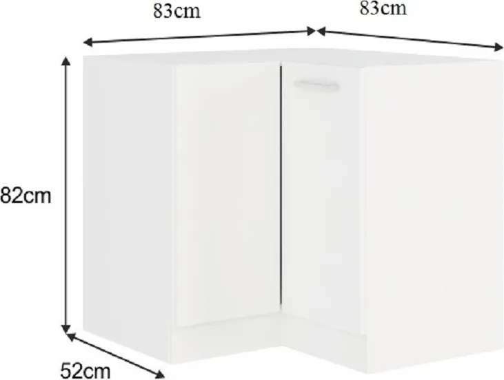 Alsó sarokszekrény, fehér, SPLIT 89x89 DN 1F BB