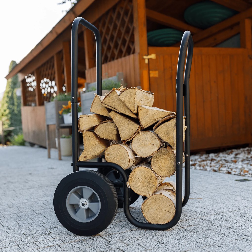 Faszállító kocsi, kerekekkel, kovácsoltvas, fekete, RATER