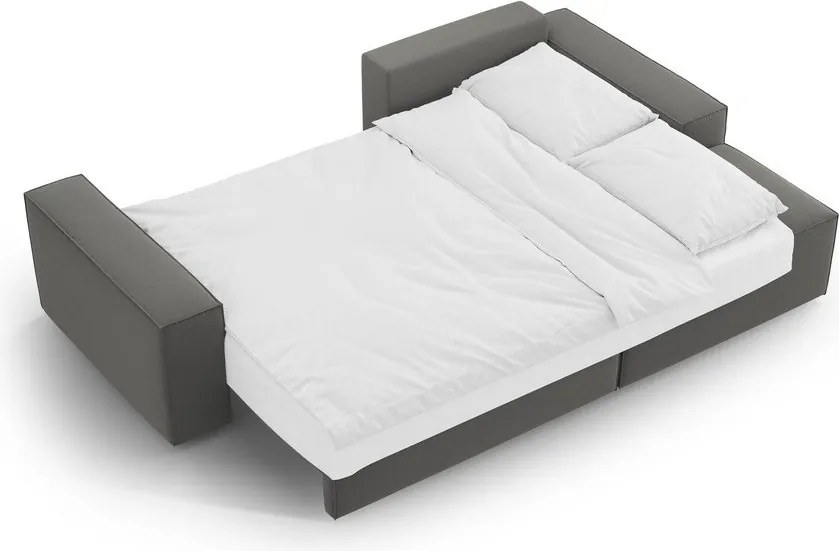 Világosszürke bársony kinyitható-tárolóhelyes sarokkanapé (jobb oldali-heverő résszel) Jodie – Micadoni