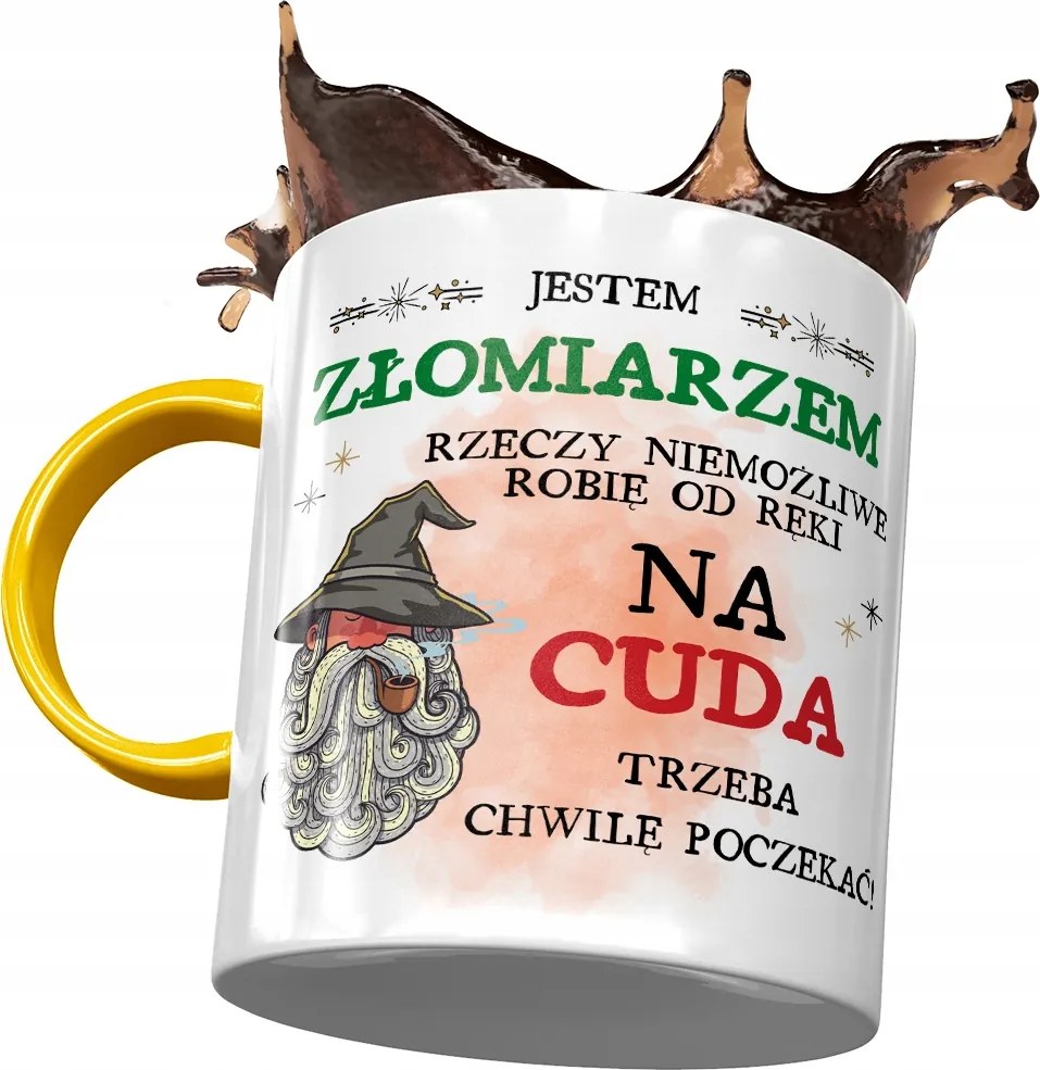 Sárga Bögre A Gonosznak A Csodákra Várni kell Nyomtatott Fotóval