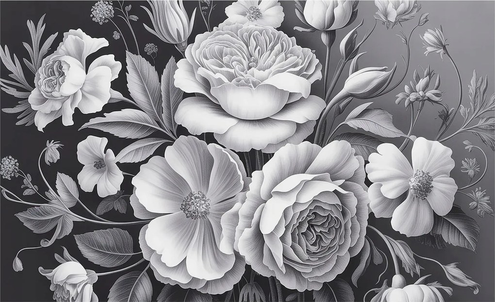 Divatos Flizelin Tapéta Ragasztóval Falra 3D Szürke virágok 416x254 Ragasztó