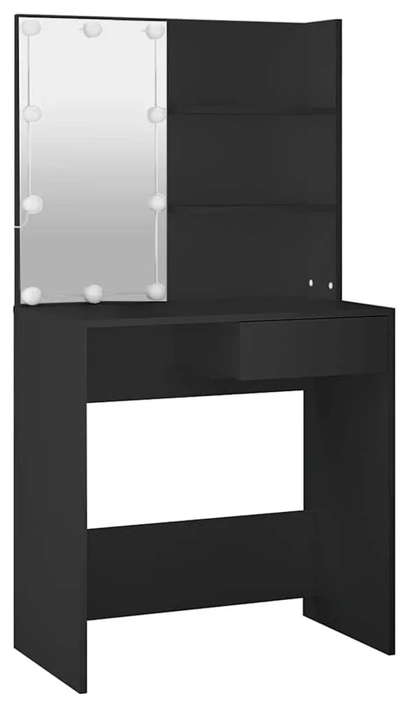 fekete fésülködőasztal LED-del 74,5 x 40 x 141 cm