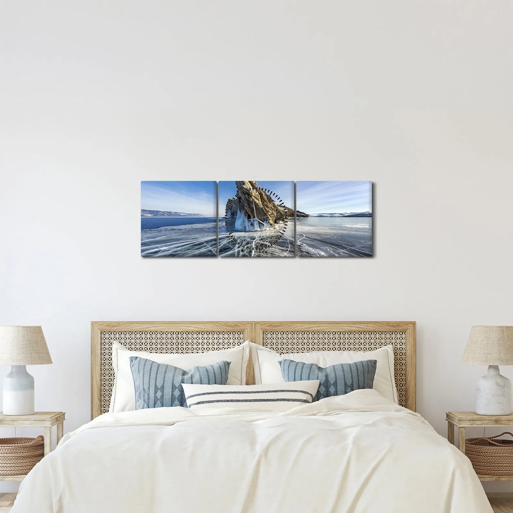 Jeges sziklák képe (órával) (90x30 cm)