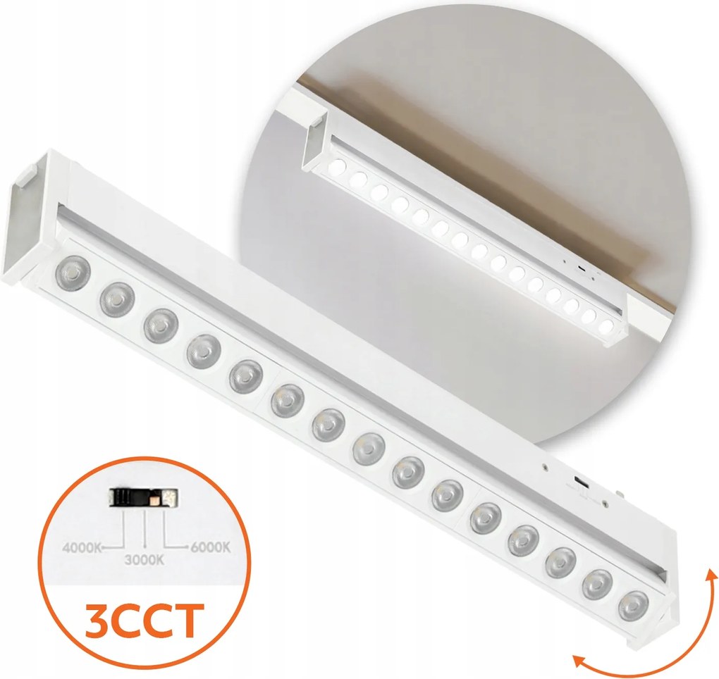 Sínes spotlámpa Falra szerelhető mágneses lámpatest 15W 3CCT Fehér