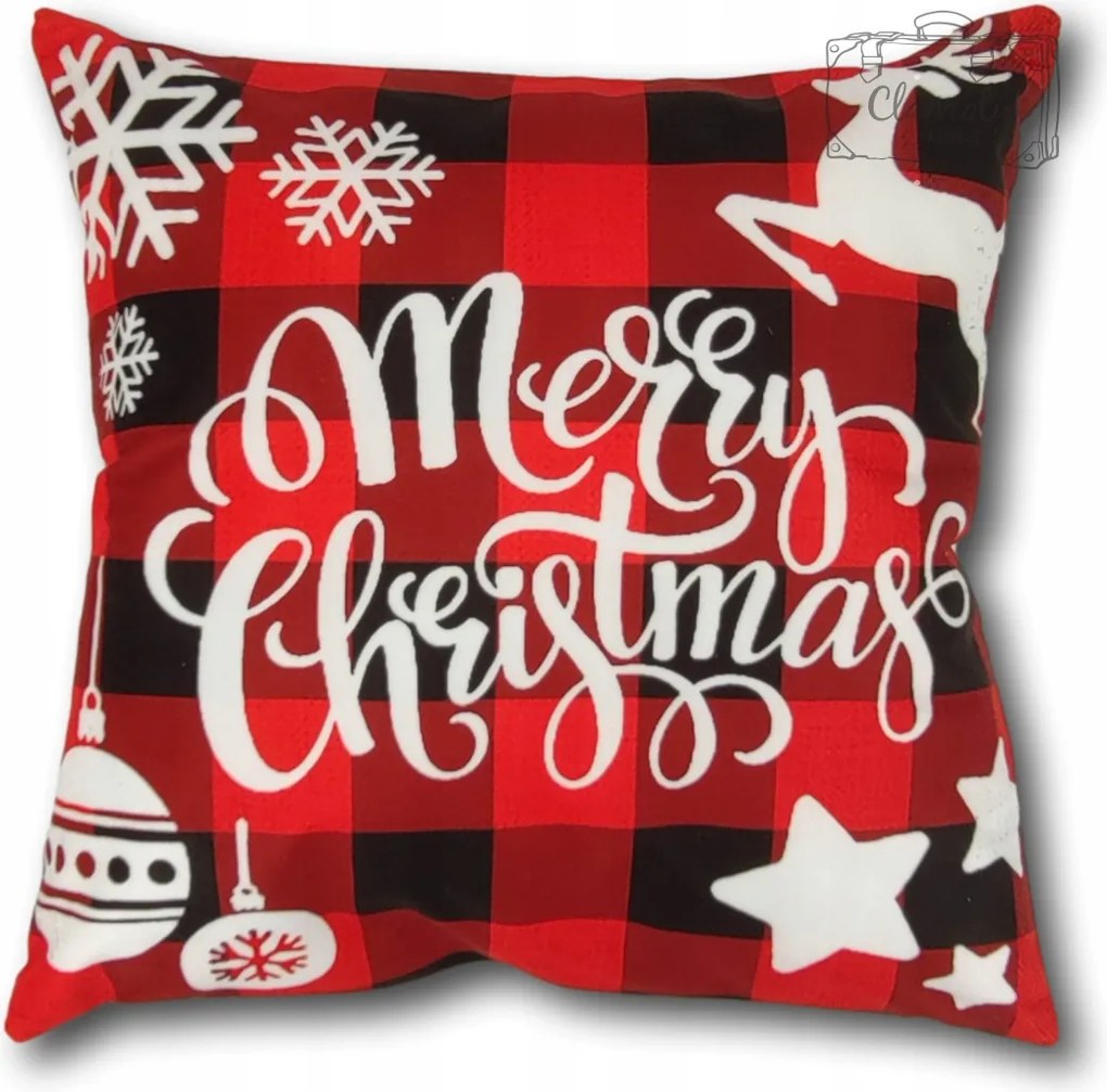 Karácsonyi párnahuzat kockás Merry Christmas