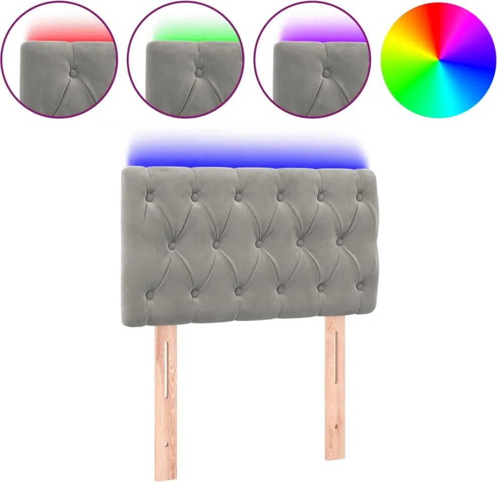 vidaXL világosszürke bársony LED-es fejtámla 80x7x78/88 cm