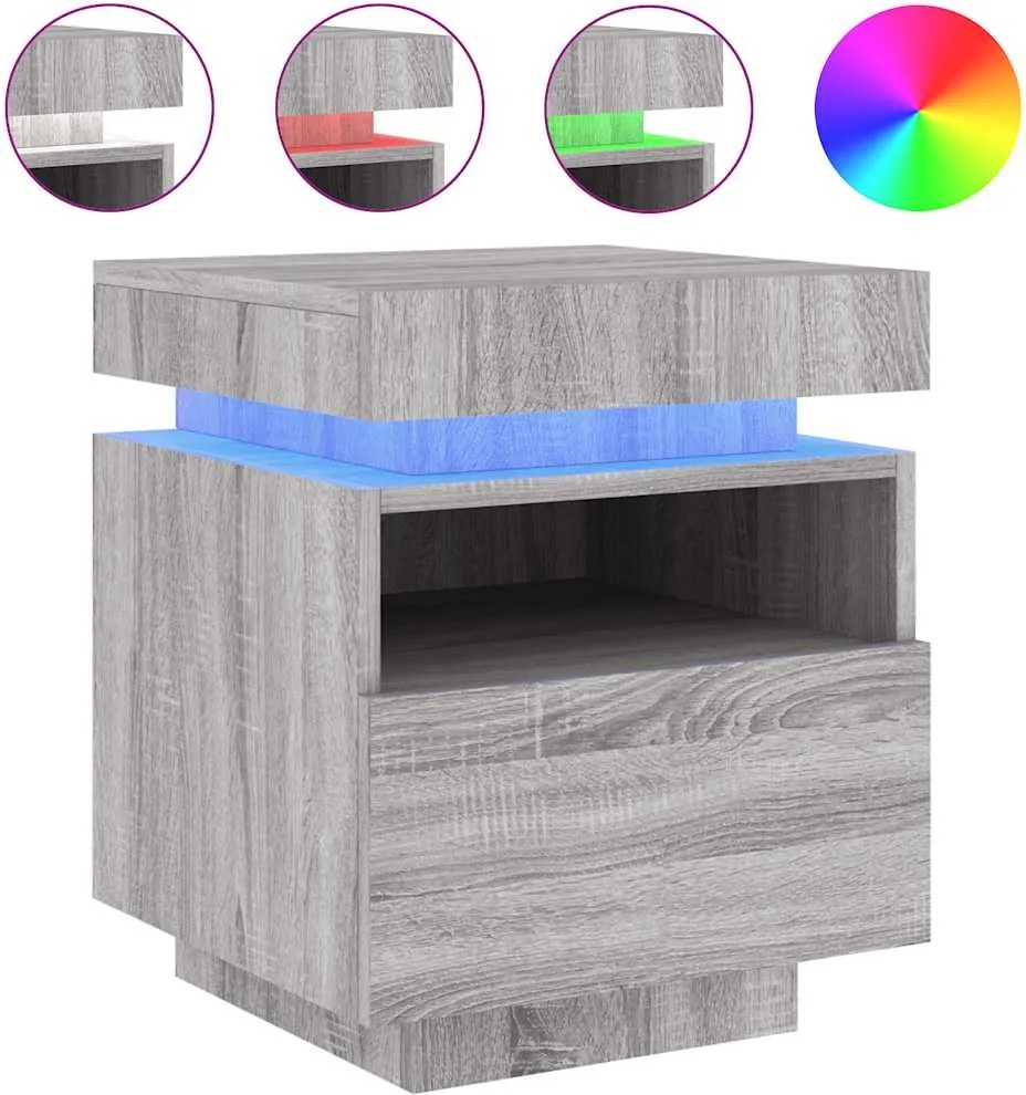 vidaXL szürke sonoma éjjeliszekrény LED-világítással 40 x 39 x 48,5 cm
