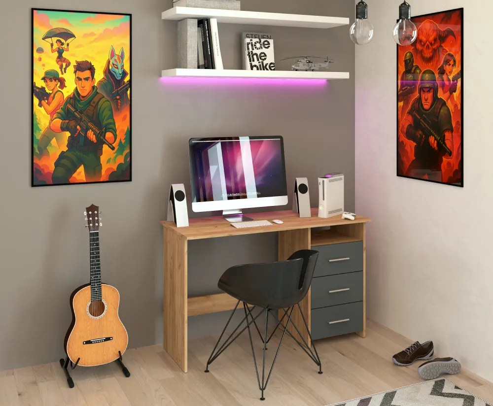 Számítógépasztal, artisan tölgy/grafit, LARISTOTE NEW