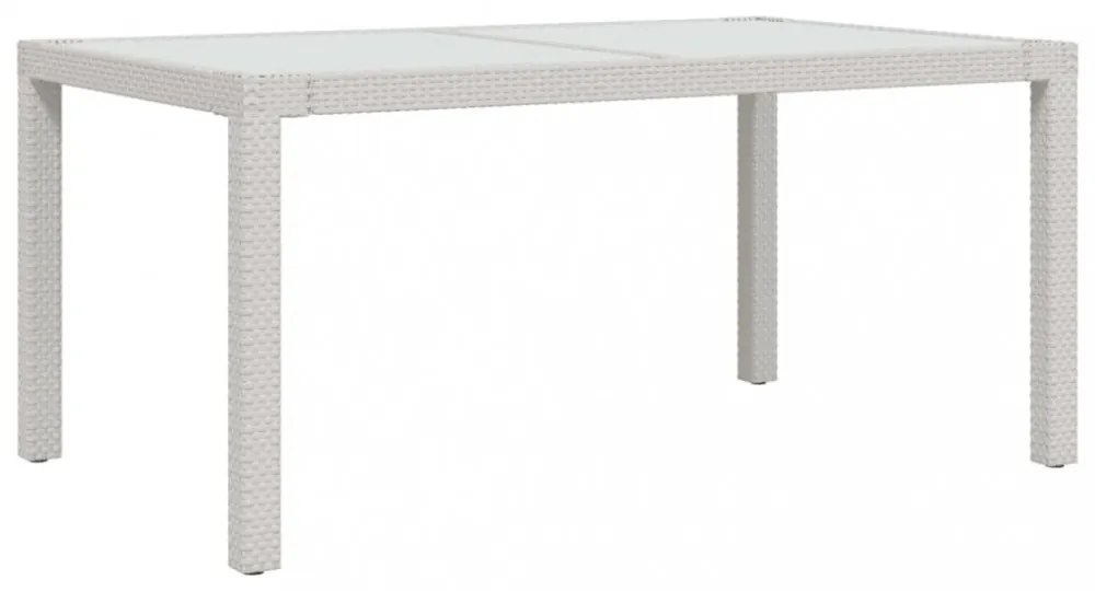 fehér polyrattan és edzett üveg kerti asztal 150 x 90 x 75 cm