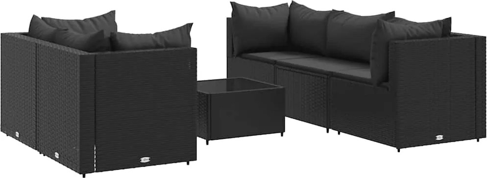 vidaXL 6 részes fekete polyrattan kerti ülőgarnitúra párnákkal