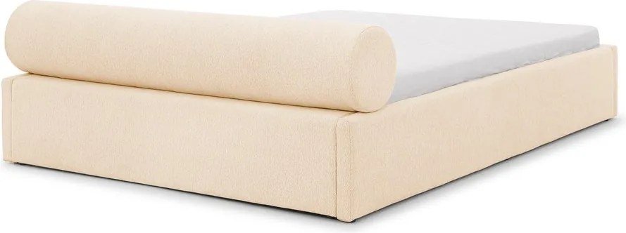 Krémszínű kárpitozott ágyneműtartós franciaágy ágyráccsal 200x200 cm Cille – Ropez
