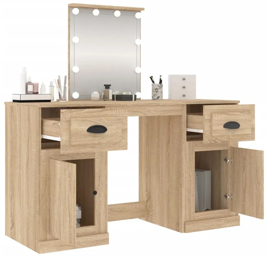 sonoma tölgy színű fésülködőasztal LED-del 130 x 50 x 132,5 cm