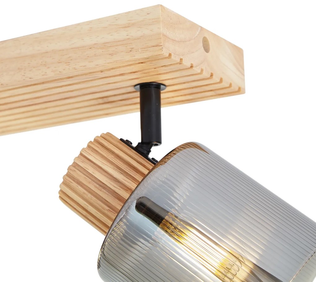 Modern spotlámpa fa füstüveggel 3-lámpás forgatható és dönthető - Gracy