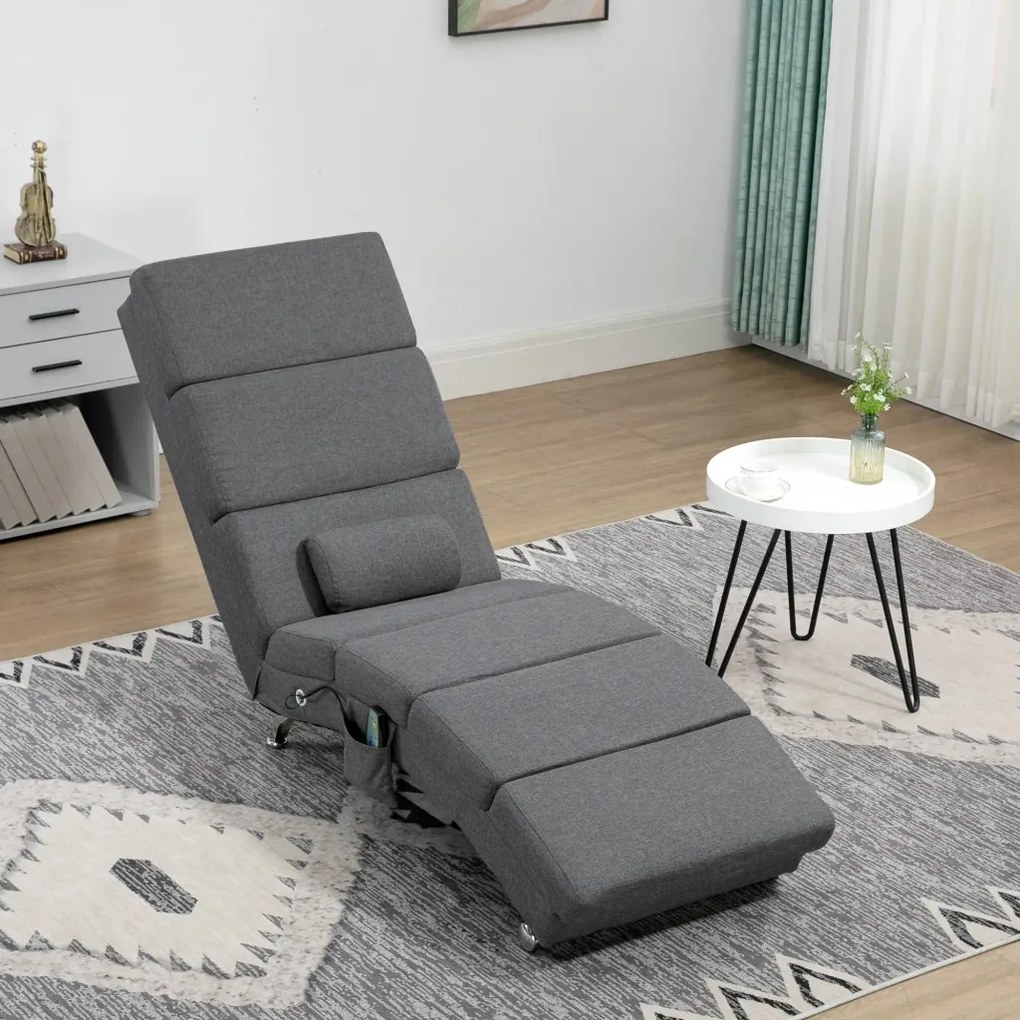HOMCOM Masszázsfotel, dönthető, nyugágy, 8 vibrációs pont 5 üzemmód, szürke