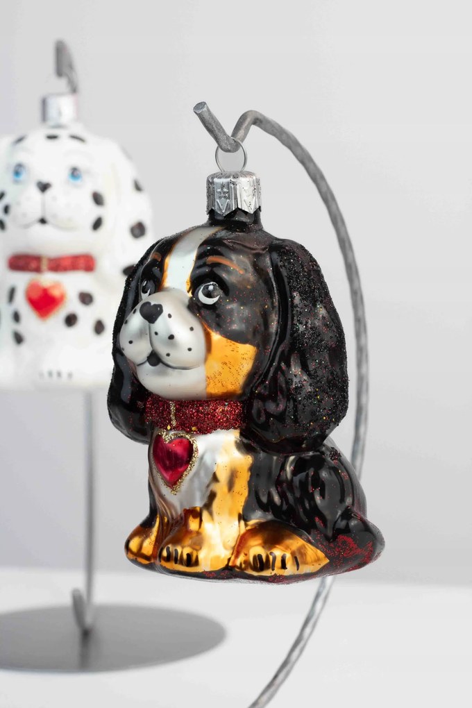Karácsonyfadísz üvegből Kutya nyakörvvel, fekete