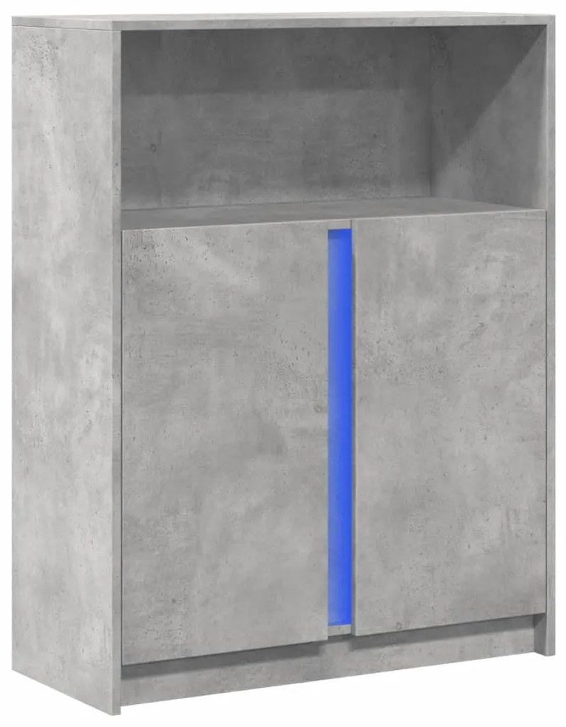 betonszürke szerelt fa tálalószekrény LED-del 77 x 34 x 100 cm
