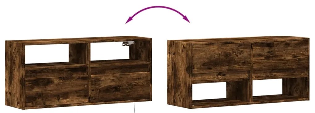 füstös tölgy színű fali TV-szekrény LED-ekkel 100x31x45 cm