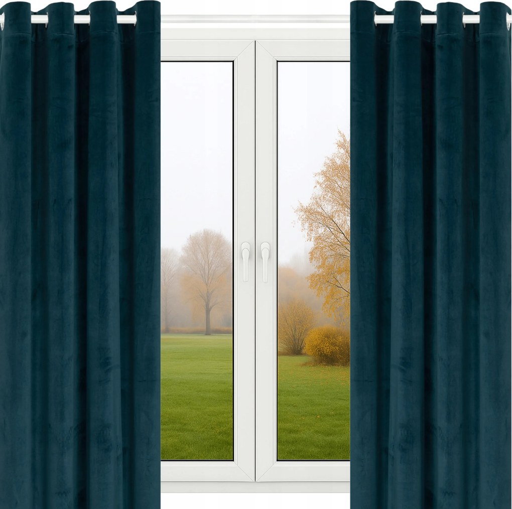 Velúr Függöny Átvezetőkkel 140x160 Türkizkék 2 Db Velúr