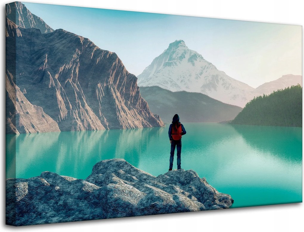 Vászonkép Hegymászás Tó Természet Tájkép 80x50 cm