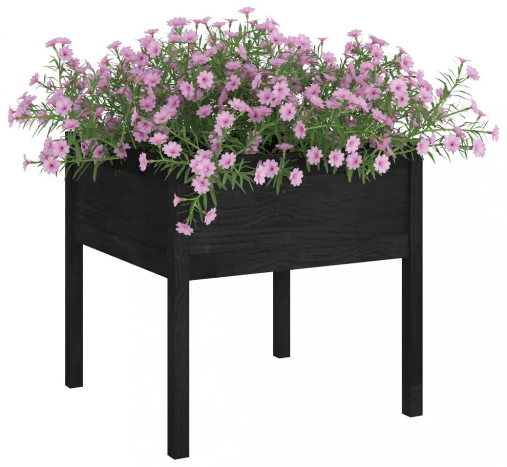 2 db fekete tömör fenyőfa kerti virágtartó 70 x 70 x 70 cm