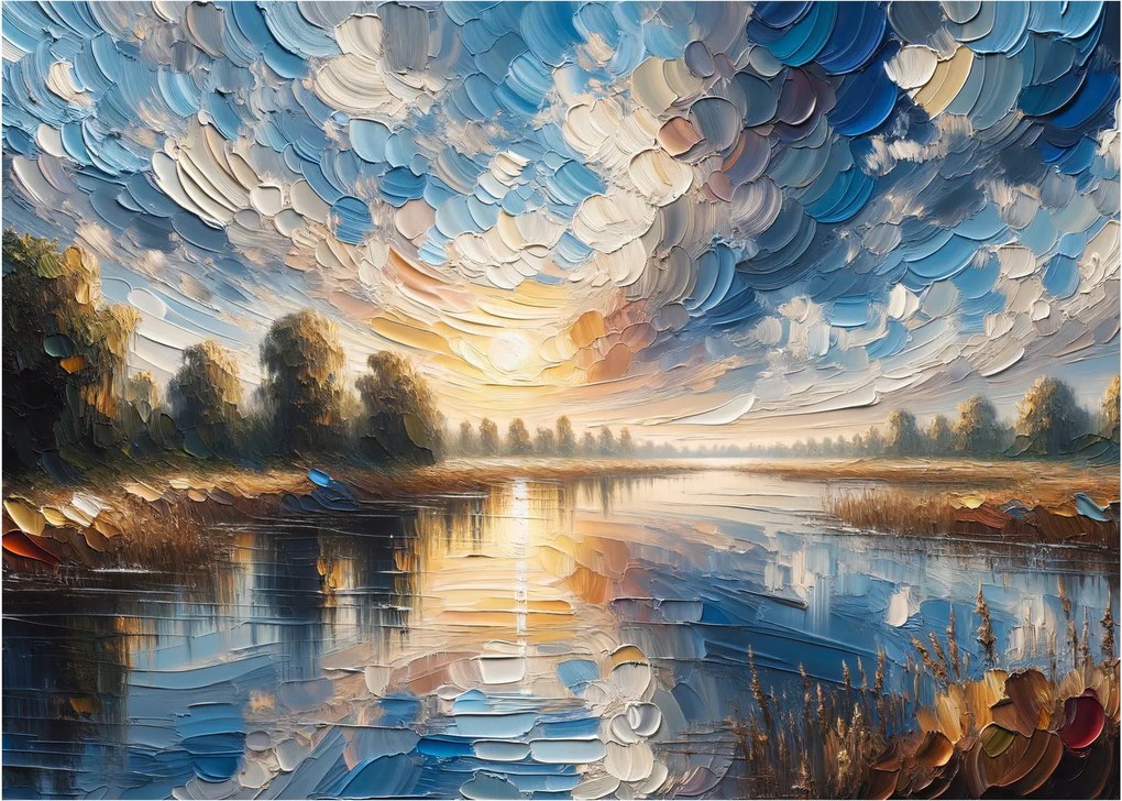 Üveg kép - Napfestmény a víz felett (70x50 cm)