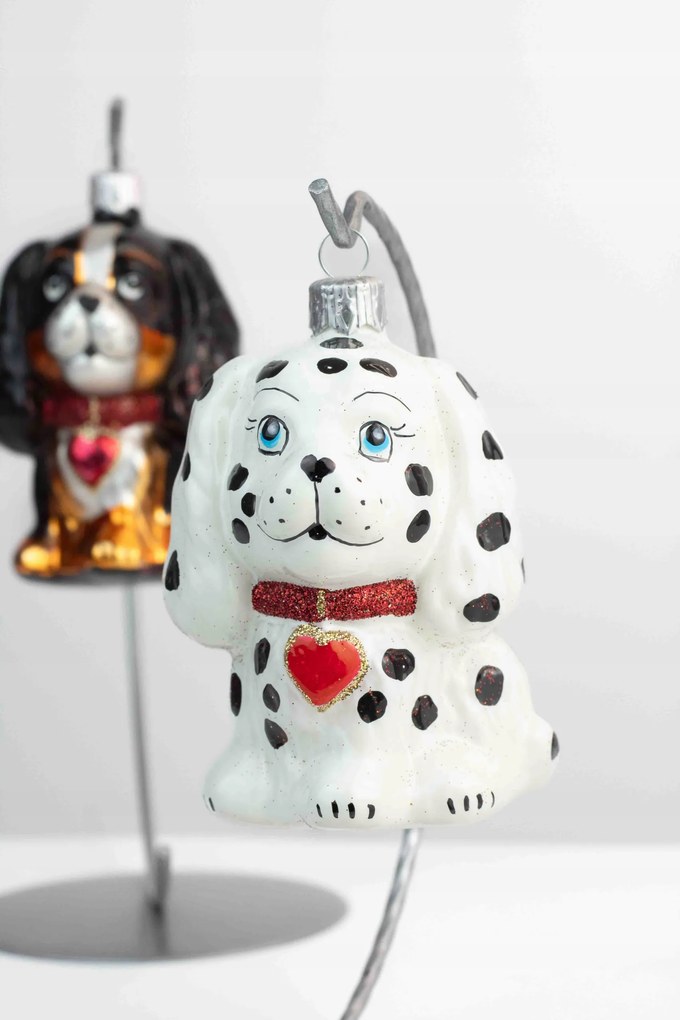 Karácsonyfadísz üvegből Kutya nyakörvvel Fehér